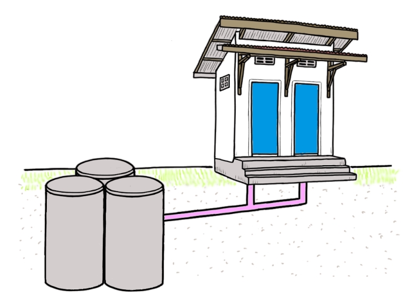 農村部のトイレの構造を示したイラスト(タンク・地中)